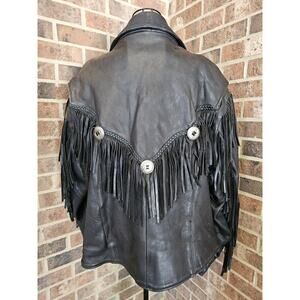 Vintage U.S. MADE Co. Black Leather Fringe Motorcycle Jacket Coat Men's XXL GIFT